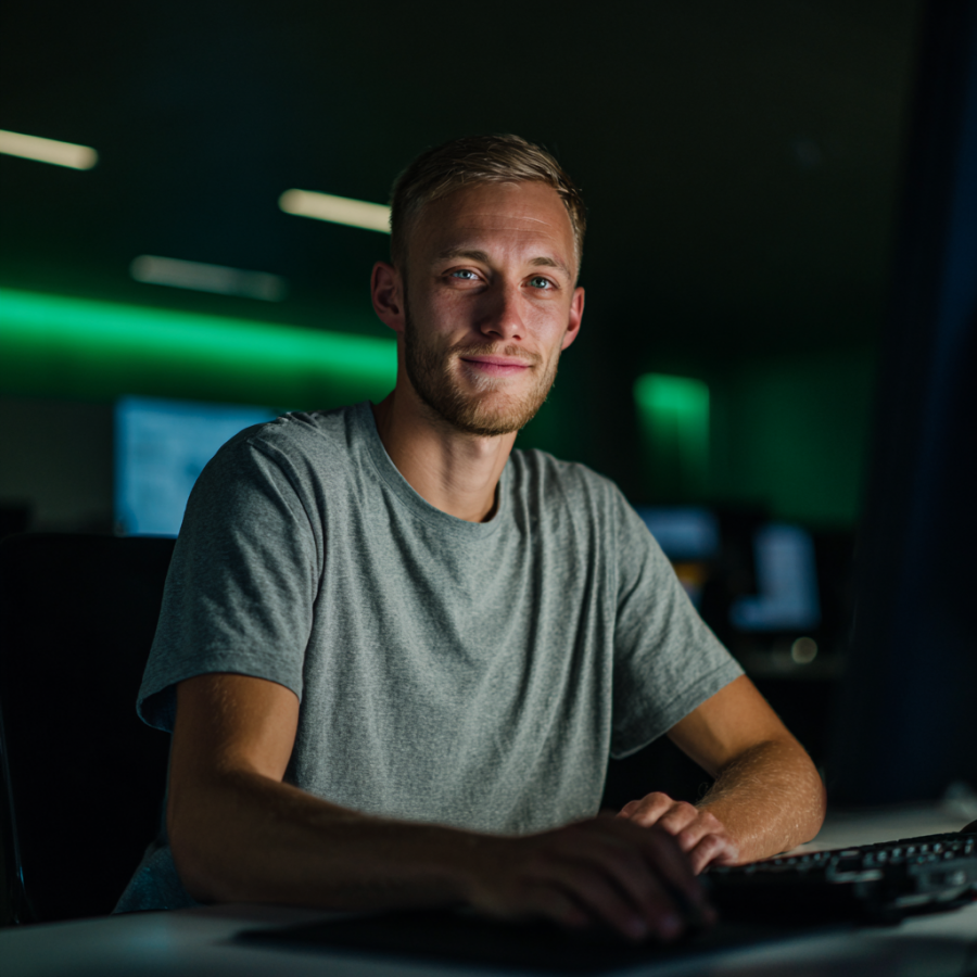 Das Foto zeigt einen Studenten, der einen super Job im Saarbrücker Callcenter der Telcon GmbH gefunden hat.